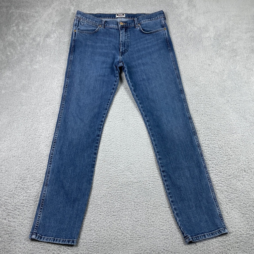 Wrangler x Fender Larston Jeans Mens 34x34 Blue Slim Tapered Stretch Pick Pocket